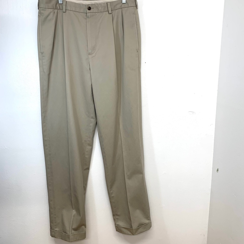 Brooks Brothers 346 Advantage Chino Elliot Khaki Pleated Cuffed Pants 35x34